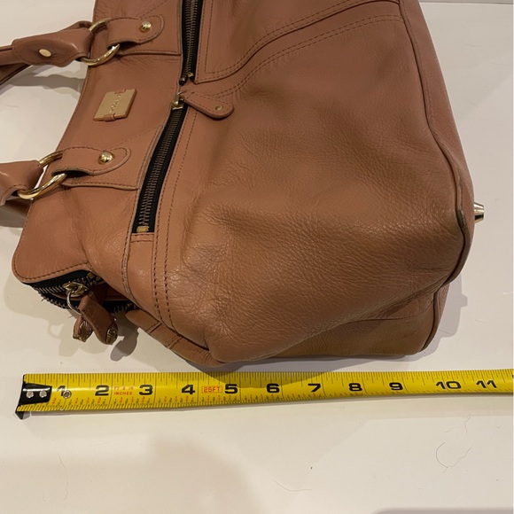 Modalu London Leather Satchel Tote, Warm Rose Tan, Triple Compartment - Picture 15 of 16